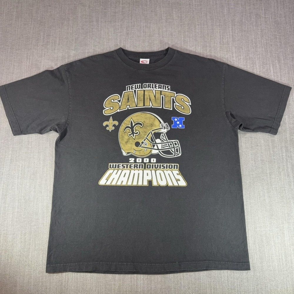 Vintage New Orleans Saints Shirt Mens XL Black NFL Football True Fan 2000 Champs